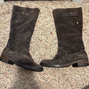 Dark Brown Tall Leather Zip Up Boots